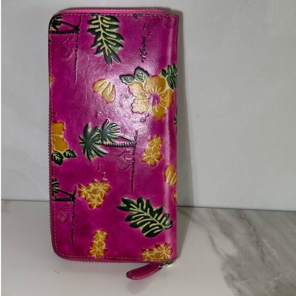 Hawaiian Women Tropical Leather Palm Floral Design Wallet Pink Size 4x8 - Picture 5 of 7